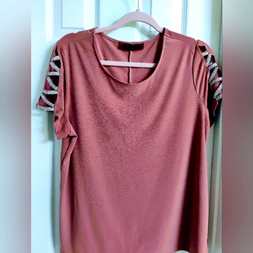Women's rhinestone studded rose blouse